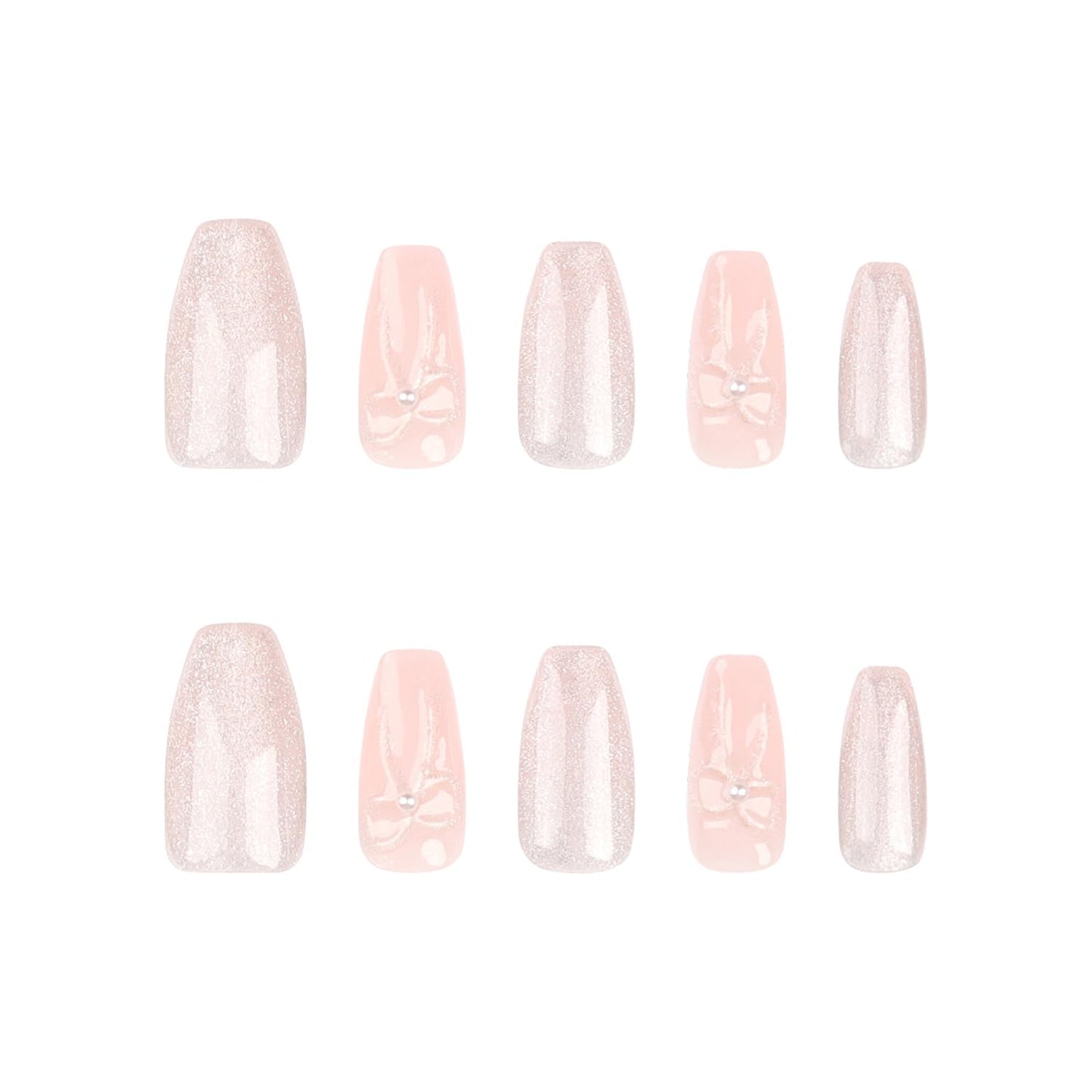 Light Pink Press on Nails Medium Coffin SWEKKE Fake Nails Full Cover 3D Bow False Nails with Pearl Designs Glossy Glue on Nails Cute Acrylic Nails Artificial Nails for Women Girls 24Pcs