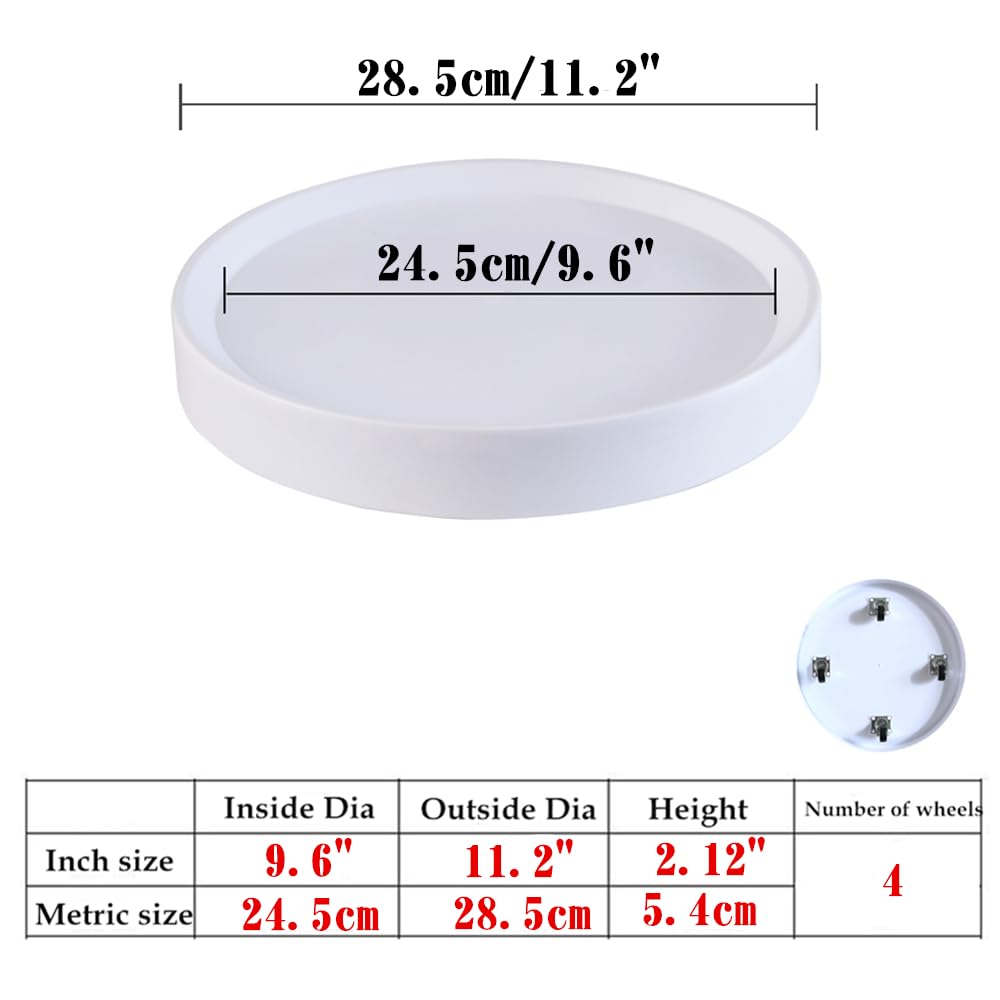 KangTeer 2-Pack 11.2 Inch Plant Caddy with Hidden Wheels, White Round Rolling Planter Saucer, Easy-Move for Flower Pot,Ornaments, Smart Home Devices(11.2inch)