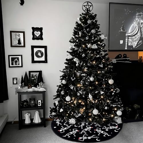 Gothic Christmas Tree Skirt, 36 Inch Dancing Skeletons Black White