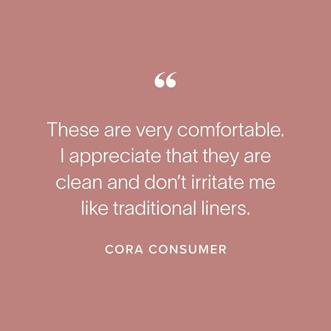 Cora Period Long Liners | 100% Organic Cotton Topsheet | Ultra Thin, Quick Absorbency | Hypoallergenic | Dermatologically Tested | Unscented, No Wings (36 Long Liners)