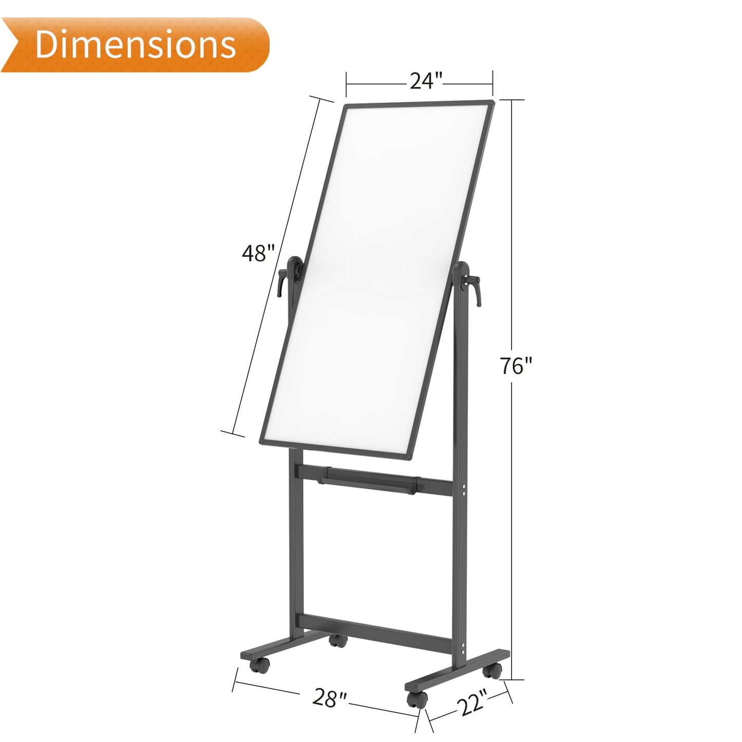 VIZ-PRO Double-Sided Magnetic Mobile Whiteboard, 48 x 24 Inches, Black Aluminium Frame and Stand