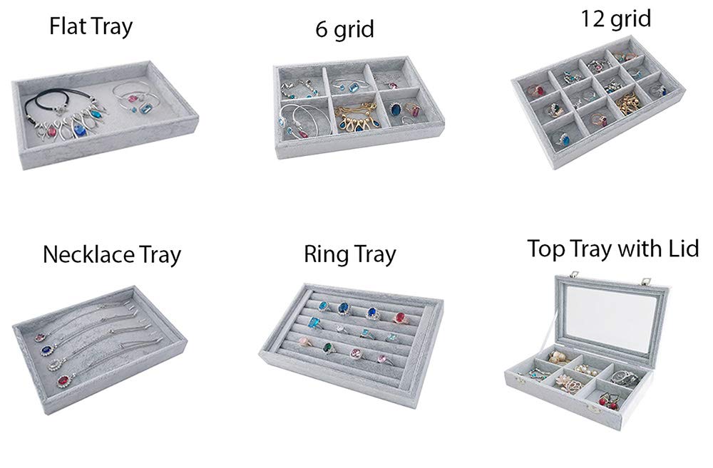 Svea Display Jewelry Organizer Stackable Multi Layer Storage Velvet 6 Grids Premium Grade Stackable Drawer Insert Divider