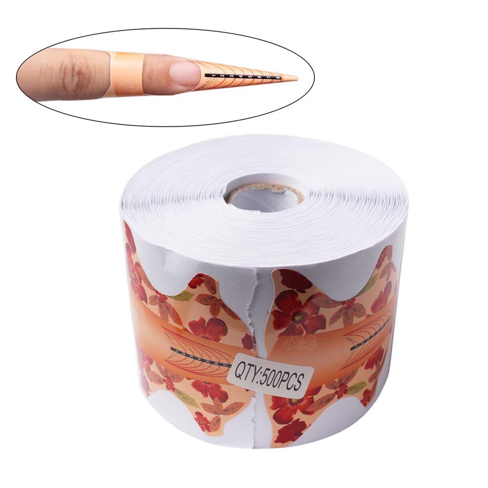 Beauty Leader 500 Pcs/Roll Nail Art Acrylic Tip Guide Gel Extension Nail Polish Styling Tools Curl Forms for Nails Care (A-Orange)