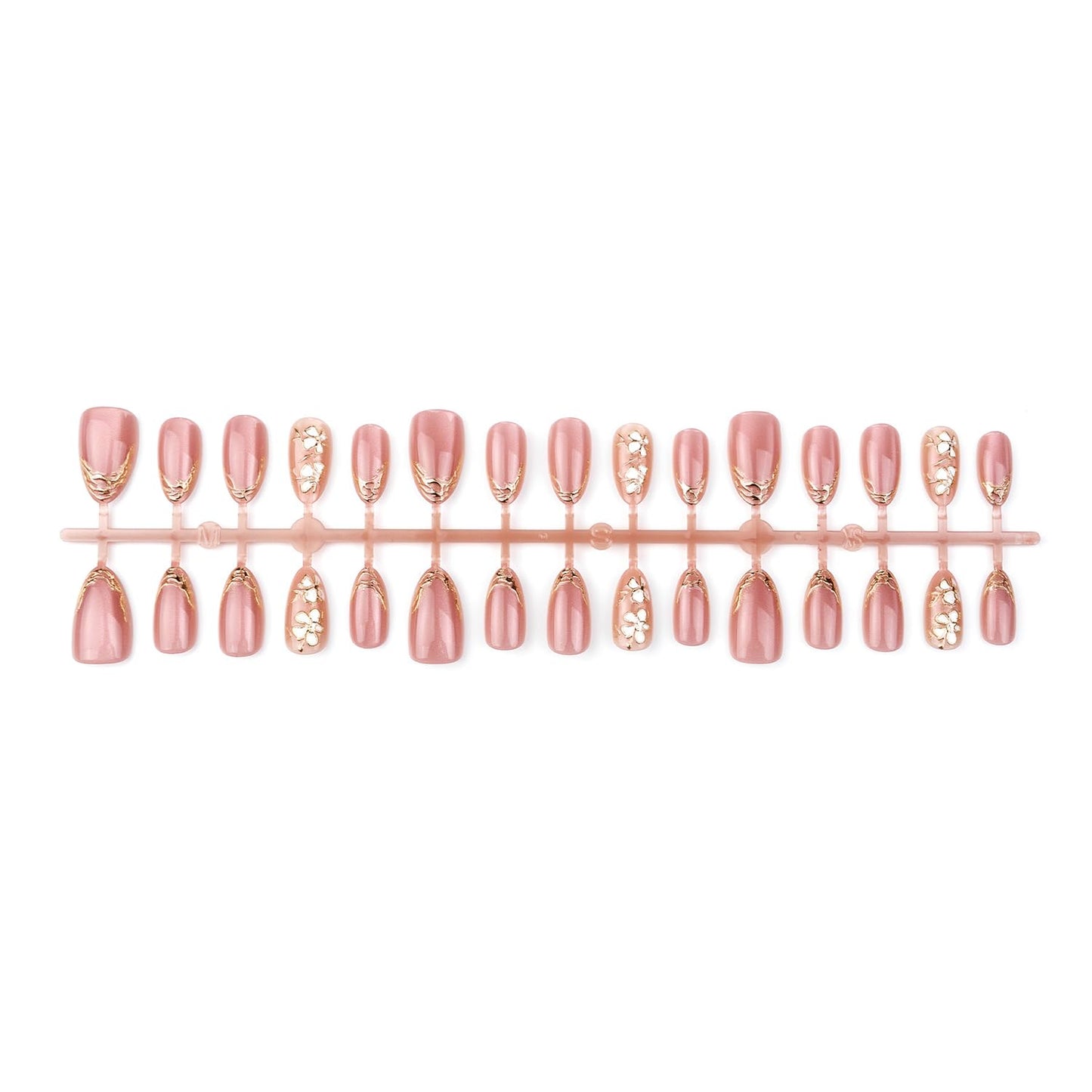 30Pcs Pink Glitter Press On Nails Almond Medium Fake Nails With Irregular Gold French Line Design Nail Press Ons Flower False Nails Glossy Spring Glue On Nails For Women Girls