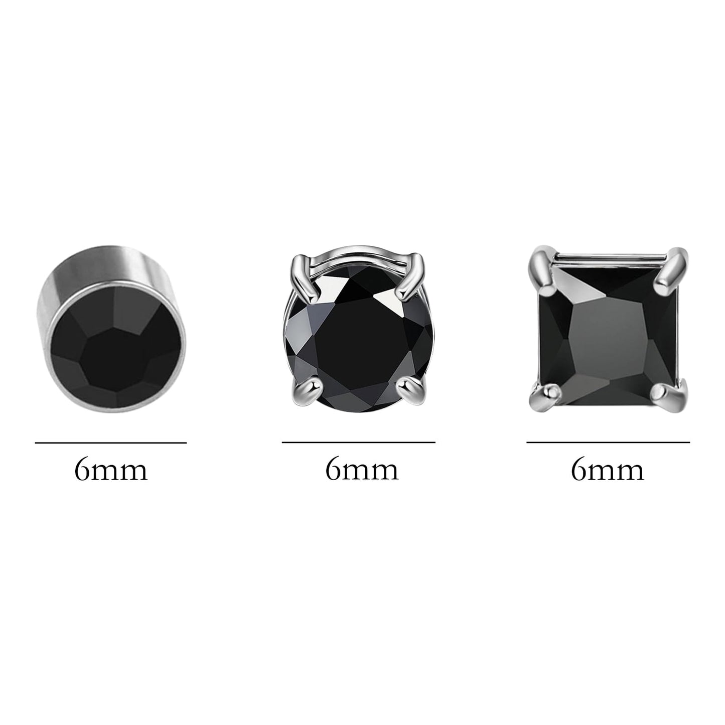 NEWITIN 6 Pairs Stainless Steel Magnetic Stud Earrings for Men Clip on Earring Magnetic Earring Unisex Non Piercing CZ Magnet Studs Diamond Earrings for Women Men