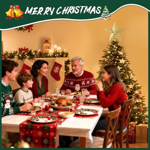 Christmas Tree Topper Star, 360?? Rotating LED Projector Light with 2 Patterns, Plug in Tree Topper for Christmas Decorations, Sparkling Glitter Iron Star for Xmas Holiday Home Party (Gold)