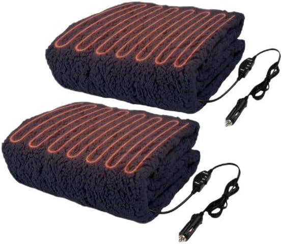Stalwart Heated Car Blanket 2-Pack - 12V Heated Blanket for Car, RV or Camping - 57x39” Portable Electric Travel Throw - 2 Heat Levels - Tailgating Essentials (Blue)