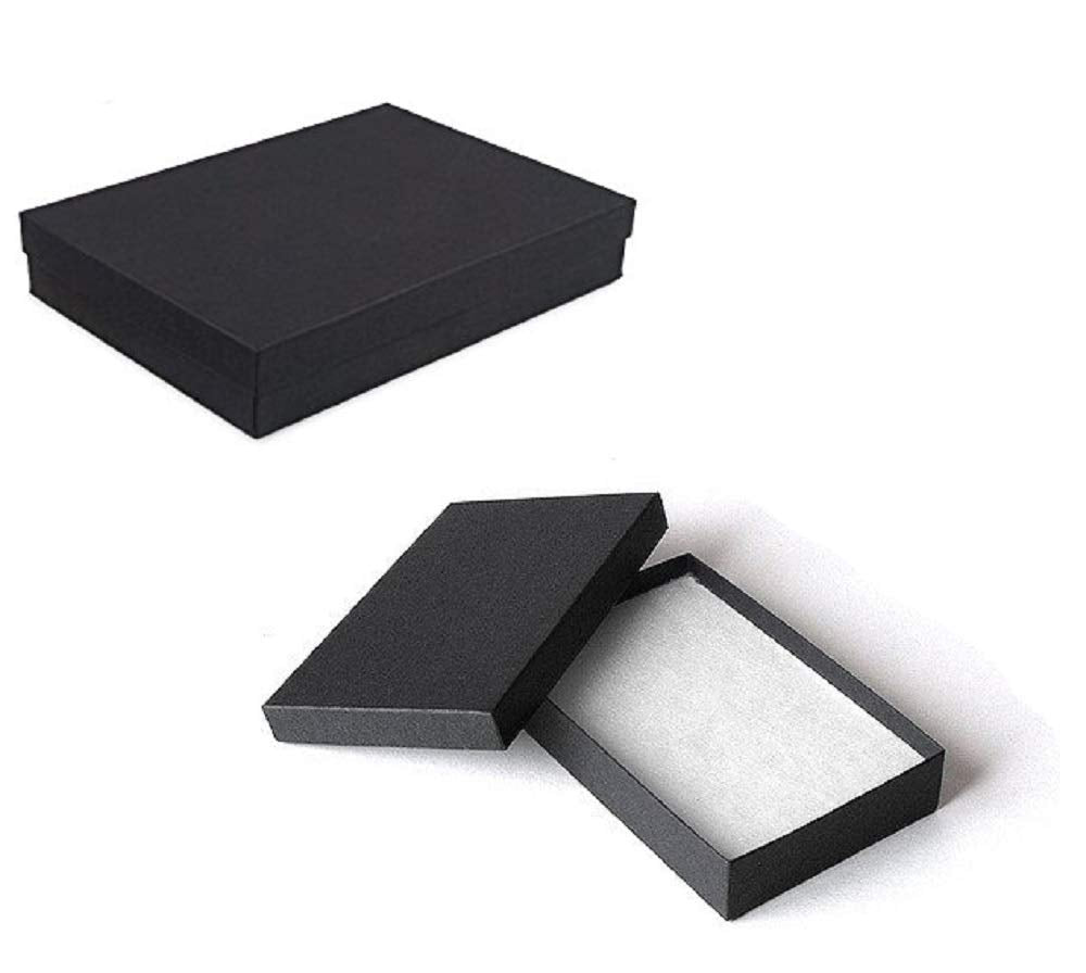 RJ Displays 10 Pack Cotton Filled Matte Black Jewelry Gift Boxes, Cardboard Jewelry Packaging Boxes for Necklaces, Bracelets and Watches, Retail Display Gift Boxes Size 7 x 5 x 1-1/8 Inch