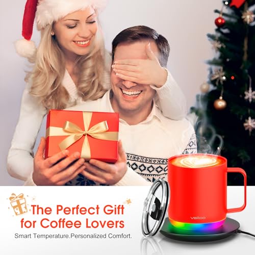 Vsitoo S6 Plus Smart Coffee Mug, 12oz,Temperature Controlled Mug & Electric Coffee Mug with Music Sync Lights，Auto-Sensing AI Heats Drinks to 120-150°F Hands-Free. Ideal for Home/Office/Gifts - Red - color: Red