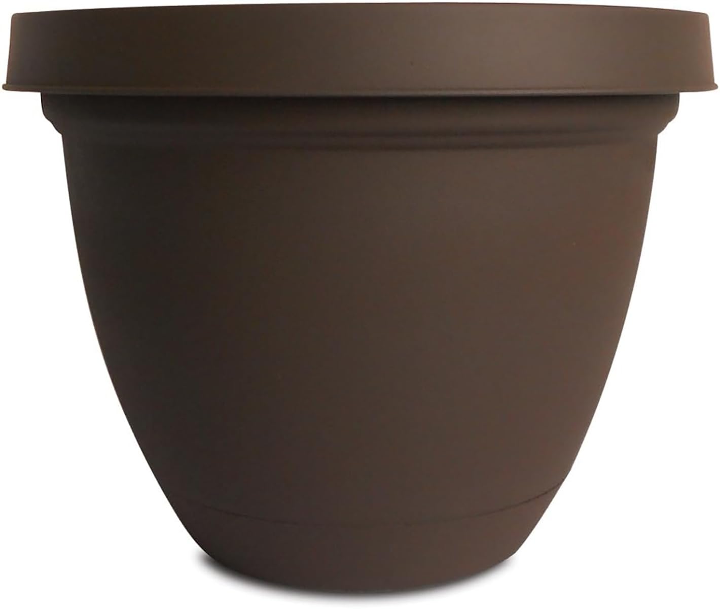 The HC Companies Infinity Round Planter Decorative 8 Inch Plastic Flower Pot w/Removable Saucer for Indoor & Outdoor Plants, Chocolate