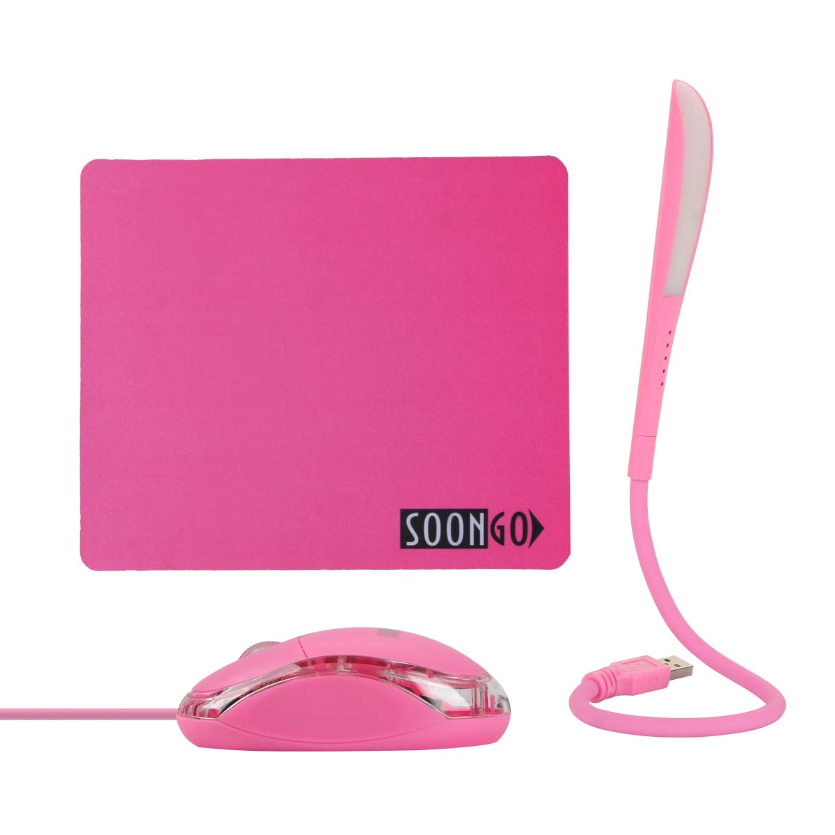 Pink Mouse and Pad USB LED Light 3 in 1 Gift Comb Kids Mouse for Laptop Home Office Travel by SOONGO