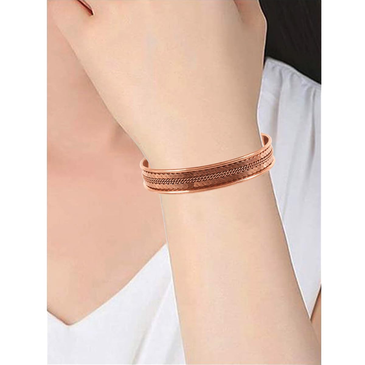 Touchstone Copper magnetic bracelet Tibetan style. Hand forged with solid and high gauge pure copper. Delicate brass inlay.