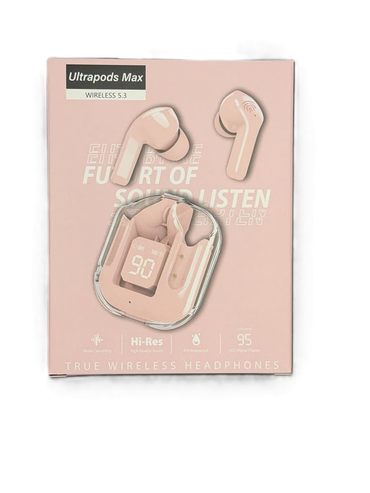 WEBDARAZ Ari31 Pink Earbuds with LED Display, Bluetooth 5.0 On-Ear Earbud for Kids & Students, Hi-Res Sound, Passive Noise Isolation, Fast Charging, Built-in Mic for Online Classes, Gaming (Pink)