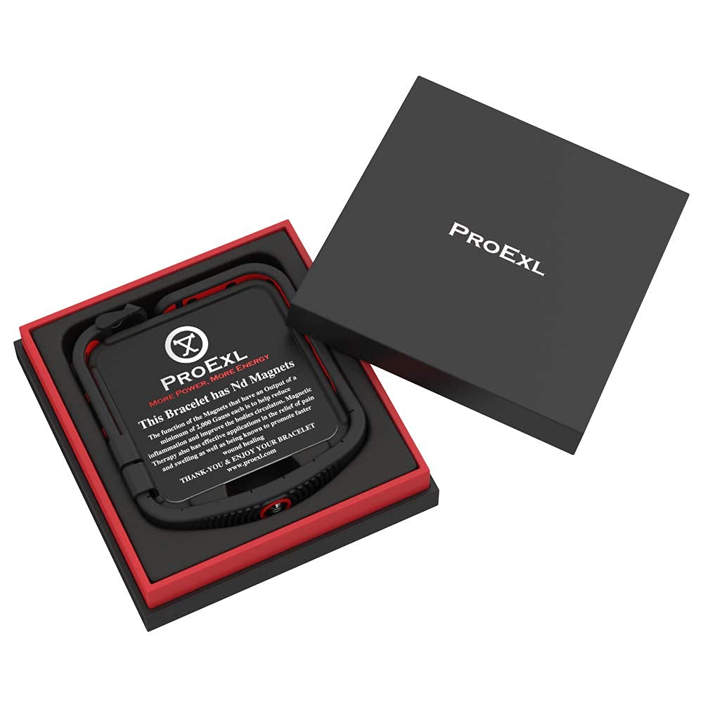 PROEXL 18 MAX Sports Magnetic Bracelet for Men - Waterproof - Breathable Strap - Super Strength - Black Red