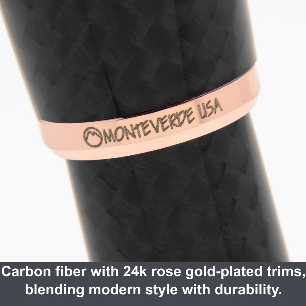 Monteverde USA Super Mega Carbon Fiber Rollerball Pen - 18K Rose Gold Plated Trim - Luxurious Carbon Fiber Body - Refillable with Standard Rollerball Refills - Durable and Elegant