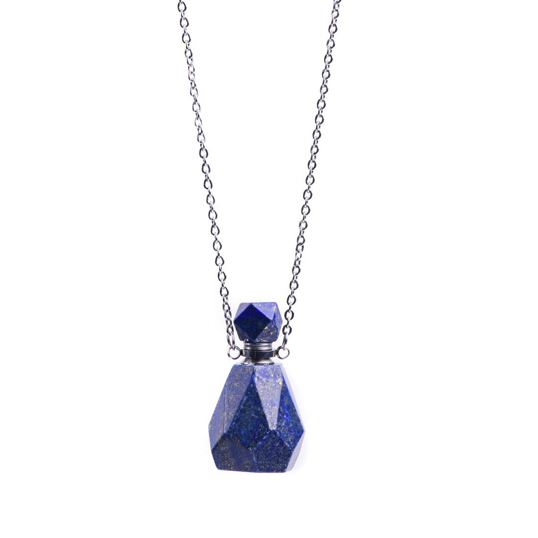 YGLINE Stone Essential Oil Diffuser Necklace for Women,Lapis Lazuli Healing Stone Perfume Bottle Pendant with Chain for Men