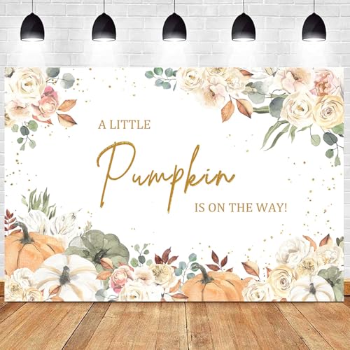 7x5ft Little Pumpkin Baby Shower Backdrop Autumn Pumpkin Shower Background Fall Floral Pumpkin Baby Shower Decorations Photobooth Props