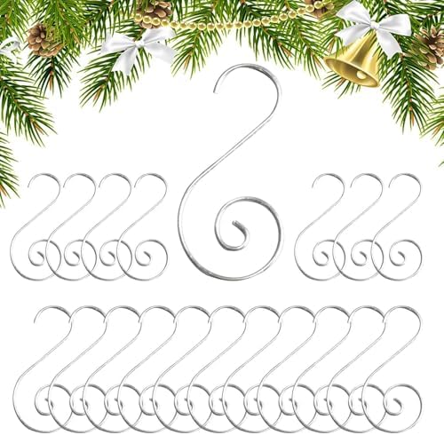 Star/S Shaped Ornament Hooks - Versatile 20-Count Pack for Holiday Decorating | Crafted from Steel Wire | Easy to Bend for Custom Angles | Reliable Hangers for Door, Wall, and Festive Party