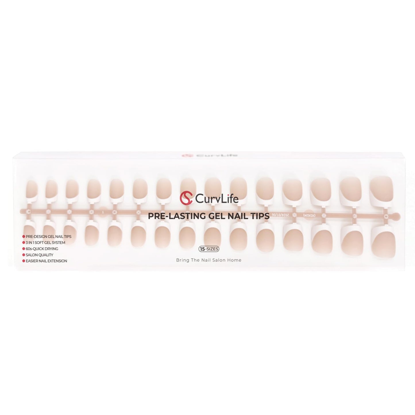 Curvlife 300Pcs French Gel Nail Tips, Press-On Nails, Skin Tone Options, Gel x Nail Tips 15 Sizes, French Tips Design for DIY Nail Art