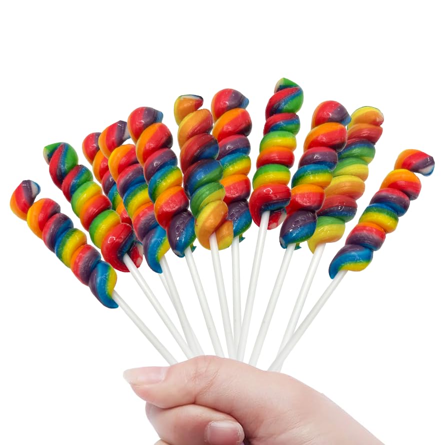 Rainbow Twisty Lollipops - 24 Unicorn Suckers Individually Wrapped Bulk - Great for Candy Buffet - Baby Shower - Birthday Party Favor Candy - Goodies for Kids and Adults