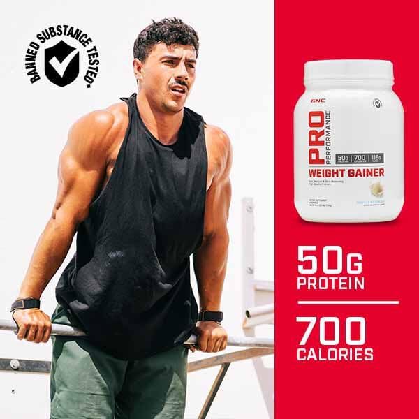 GNC Pro Performance Weight Gainer Protein Powder, 50g Protein, High Calorie, 700 Calories, Supports Mass and Muscle Recovery, MCT, BCAA, 3rd Party Tested, Double Chocolate, 6 Servings, 2.5 lbs