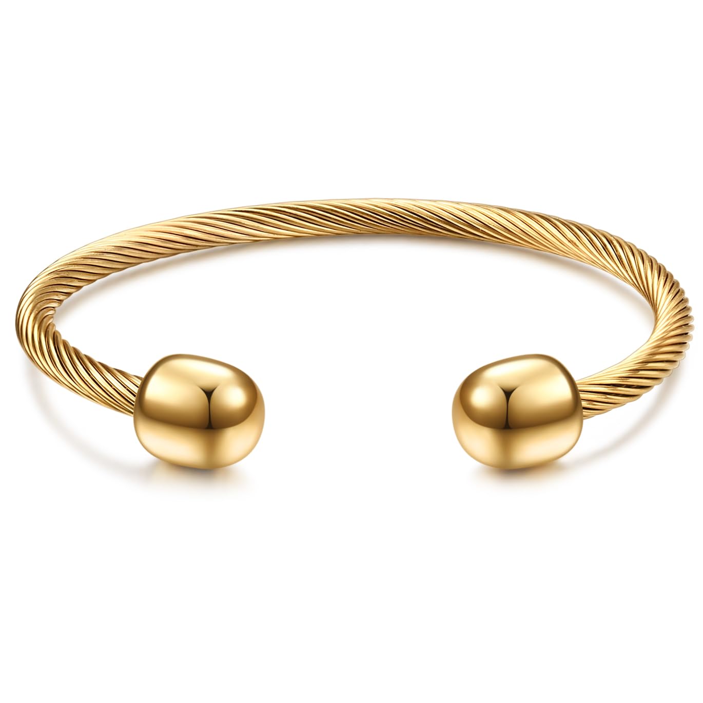 LXBQYSTO Cable Wire Twisted Cuff Bangle Bracelet For Women 14K Gold/rose/silver Stainless Steel Jewelry for Women Gift (Open-Gold1)