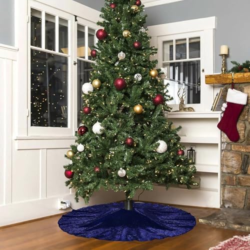 Poise3EHome Blue Christmas Tree Skirt, 50 Inch Sequin Tree Skirt