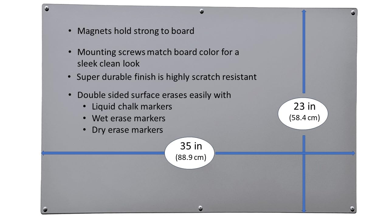 Large Magnetic Board for Wall - Magnet Display Board - Magnetic Bulletin Board - Dry Erase Memo Board- Made in USA (Metallic Silver, 23" Wx35 L)