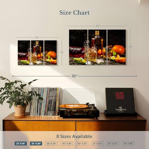 ElephantStock - Citrus Whiskey And Cigar Wall Art - Horizontal Multi Panel Canvas - 3 Piece Living Room Wall Decor - Photography Food And Drink Multi Piece Wall Art - Brown And Gray Decor - 33" x 20" - size: 33"L x 20"W