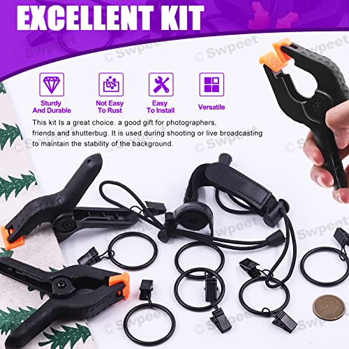 Swpeet 22Pcs Photography Backdrop Clips Clamps Assorments Kit, 10Pcs Curtain Rings with Clips, 6Pcs Backdrop Spring Clamps and 6Pcs Leather Background Clips Holder - size: NO.1 Backdrop Clips Clamps