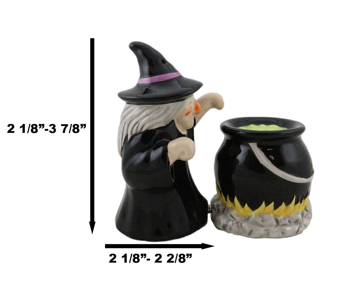 Ebros Gift 'Double Double Toil And Trouble Fire Burn And Cauldron Bubble' Black Potion Magic Witch And Large Cauldron On Fire Hearth Salt Pepper Shakers Set Ceramic Figurines