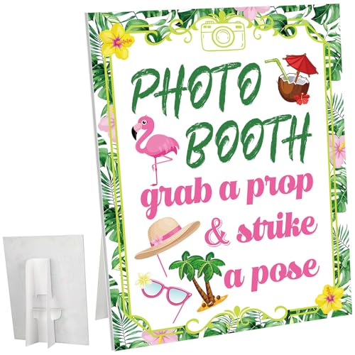 Briwooody Luau Summer Photo Booth Props with Stand Retro Background Table for Luau Hawaiian Summer Beach Indoor and Outdoor Party Theme Event Photography Props Desktop Decoration Supplies - style: Summer