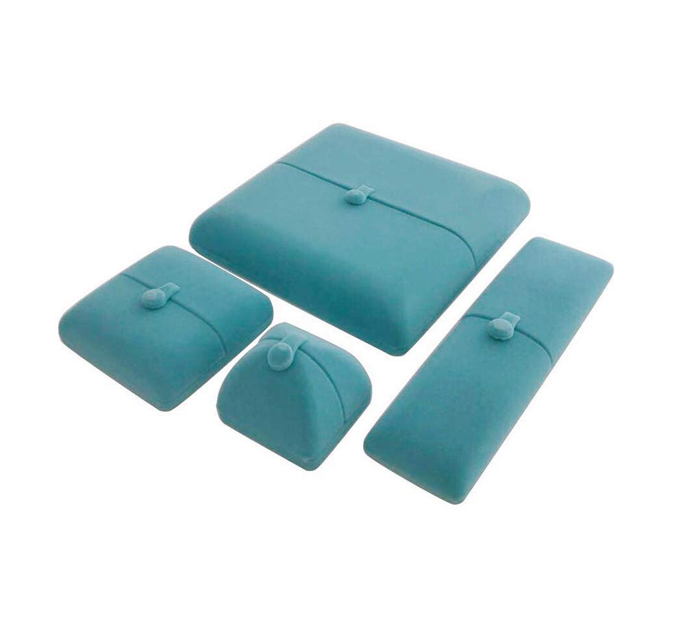 Aqua Teal Velvet Jewelry Box for Large Necklace Luxury Pearl Strand Presentation Case, Tri-Panel Flat Open Design, Button Clip Closure, Cream Velvet Interior, Gift Box for Wedding Birthday
