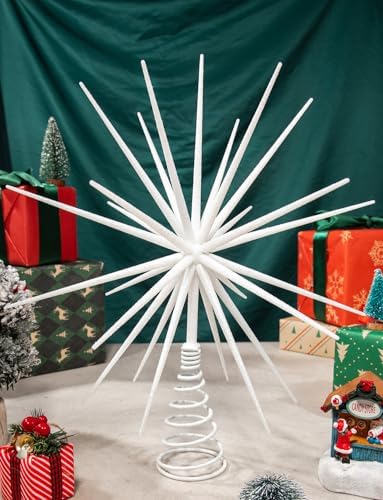 13.7 Inch White Christmas Tree Topper - 3D Burst White Tree Topper, Exploding Star Christmas Tree New Year Holiday Tree Decoration