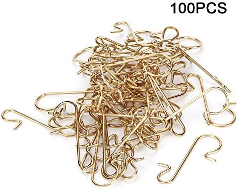 GOWENIC 100 Pcs Multi Purpose Metal S Shape Hooks for Christmas Tree Ornament Holders, White Hanging Hooks for Bells, Small Decorations, Home & Holiday Decor Accessories (Gold)