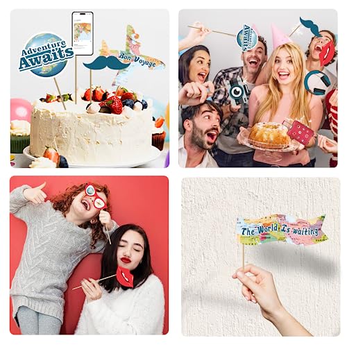 Biswiter Adventure Awaits Party Decorations Photo Booth Props, 26 Pcs Let The Adventure Begin Decorations Photo Props, Bon Voyage Around The World Decorations Photo Props for Travel Decorations