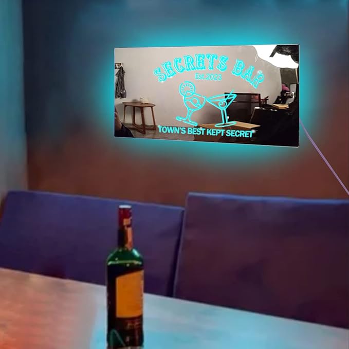 Personalized Bar LED Custom Light Up Mirror Multi Colour Lighting, Custom Name Neon Sign Light Wall Decor for Bedroom, Bar, Barber Shop
