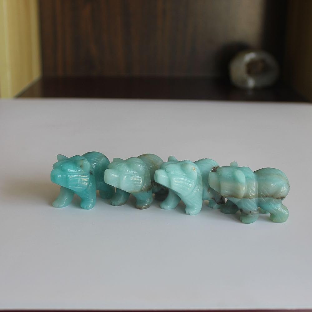 HLbshi Hand Carved Mixed Gemstone Crystal Bear Figurine Animal Carving Statue Home Decor 1.5'' (Amazonite)