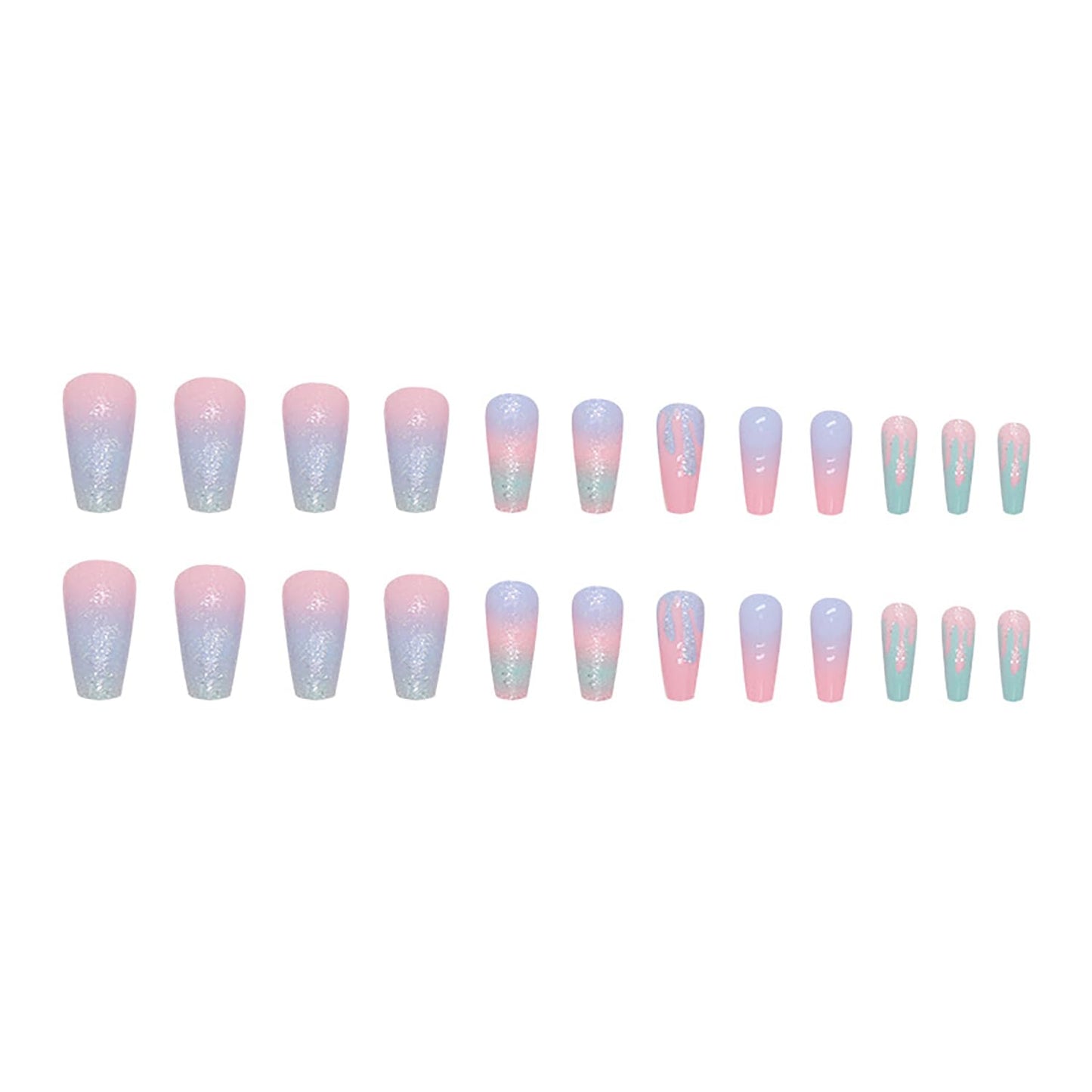 Press on Nails Medium Coffin SWEKKE Summer Fake Nails Colorful Full Cover Ice Cream False Nails with Designs Glossy Glue on Nails Acrylic Nails Artificial Nails for Women Girls 24 Pcs