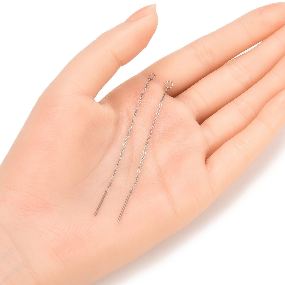 30pcs Adabele 316 Grade Surgical Stainless Steel Hypoallergenic 3 Inch Threader Earring Findings Pull Through Chain Drop Tassel Open Ring for DIY Earrings Jewelry Making SEF11-3