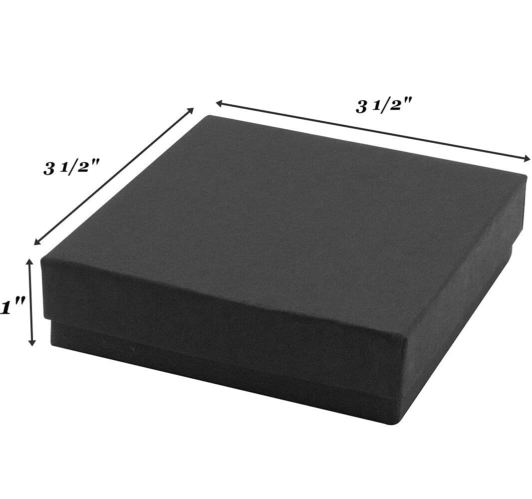 RJ Displays- 12 Pack Cotton Filled Cardboard Paper Jewelry Box with snug-fitting lids. Gift Case for Bracelets, Bangle, Necklaces, Brooch and Watches - Size: 3 1/2" x 3 1/2" x 1" (Black)