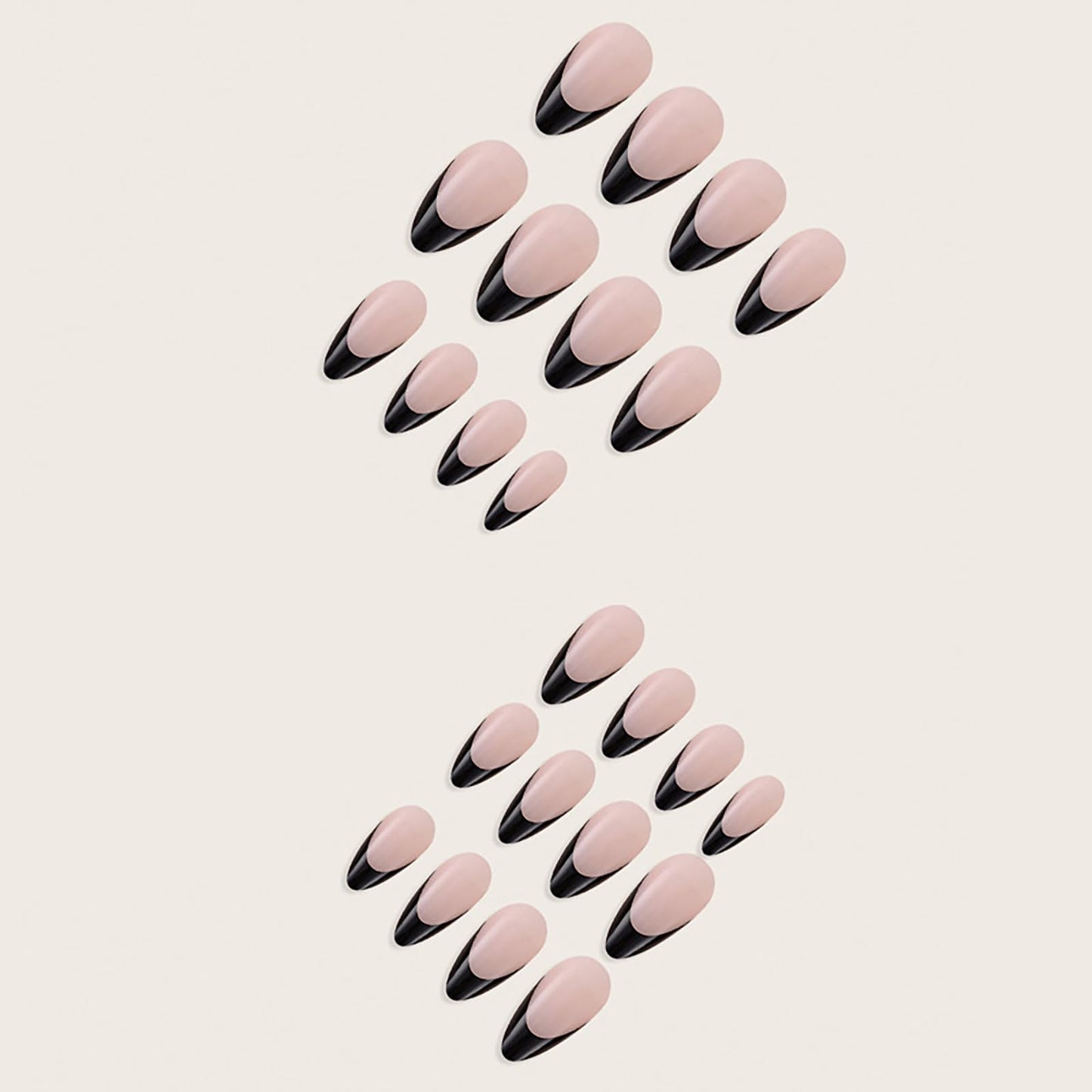 SINHOT French Tip Press on Nails Almond Fake Nails Glossy Glue on Nails Medium Natural Stiletto Acrylic Nails Manicure Black False Nails with Designs 24 pcs