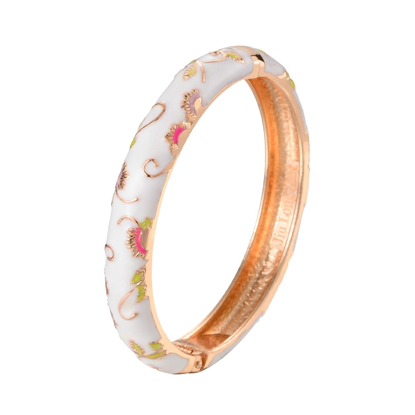 UJOY Bangles 5 Pcs Enamel Jewelry Set Rose Gold Flower Engraved Cloisonne Bracelets Pack in a Box 5PCS white
