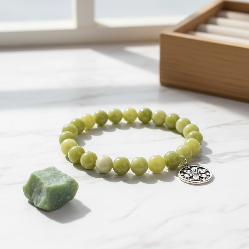 Yochus 45pcs Green China Jade Beads，8mm Natural Stone Round Loose Beads for Jewelry Making Earring Necklace DIY Crafts