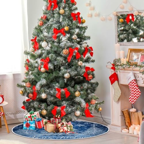 Pfrewn Crystal Silver Blue Glittering Snowflakes Tree Christmas Tree Skirt 48" Farmhouse Winter Mini Xmas Tree Skirts Mat for Welcome Holiday Party Supplies Rustic Ornaments Indoor Home Decor