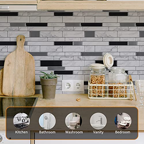 WOWSTAR 10-Sheet Peel and Stick Backsplash Tile for Kitchen Wall, Back Splash Stick On Tiles for Kitchen （12"x12", White Marble） - color: White Marble