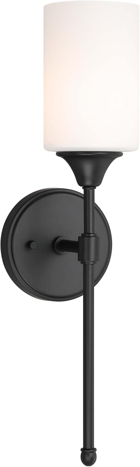 XiNBEi Lighting Wall Sconce, Bathroom Vanity Light with Glass, Wall Fixture Matte Black Finish for Bathroom XB-W1216-MBK