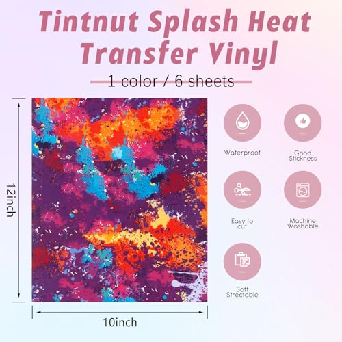 Tintnut Dark Red Splash Heat Transfer Vinyl - 6 Sheets 10"x12"Watercolor HTV Patterned HTV Iron On Vinyl for T-Shirts Hats Clothes - color: Dark Red-6pcs
