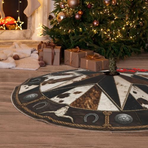 Western Christmas Tree Skirt Xmas Tree Skirt, Winter Christmas Tree Mat for Home Party Holiday Indoor Outdoor Decorations