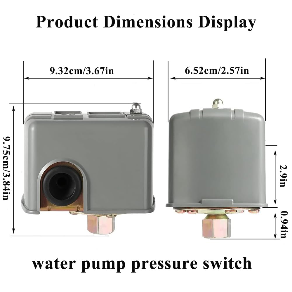 YSD Pressure Switch for Well Pump, 40-60PSI, Adjustable Differential, 1/4" NPT, Automatic, Grey